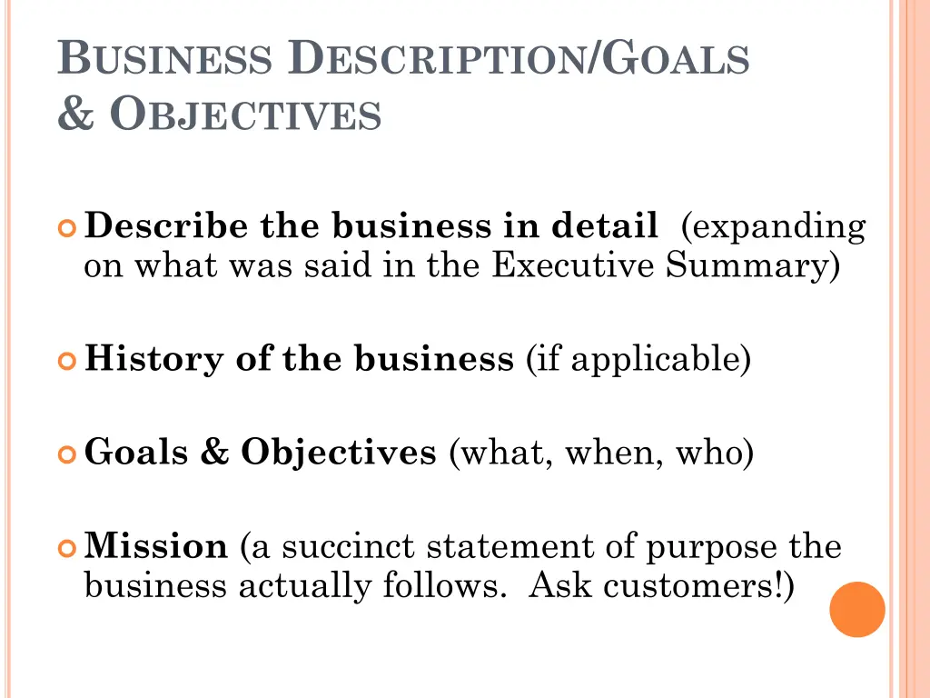 b usiness d escription g oals o bjectives