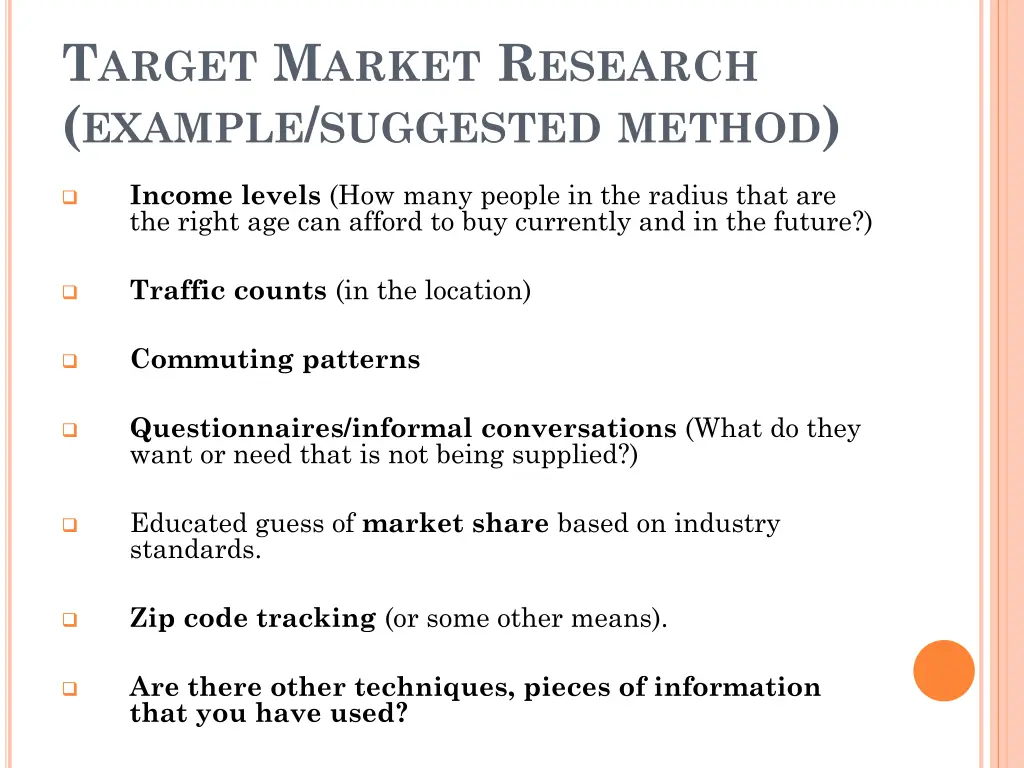 t arget m arket r esearch example suggested method 1