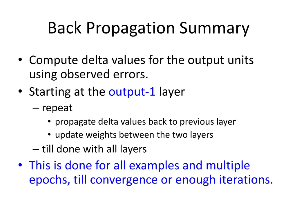 back propagation summary