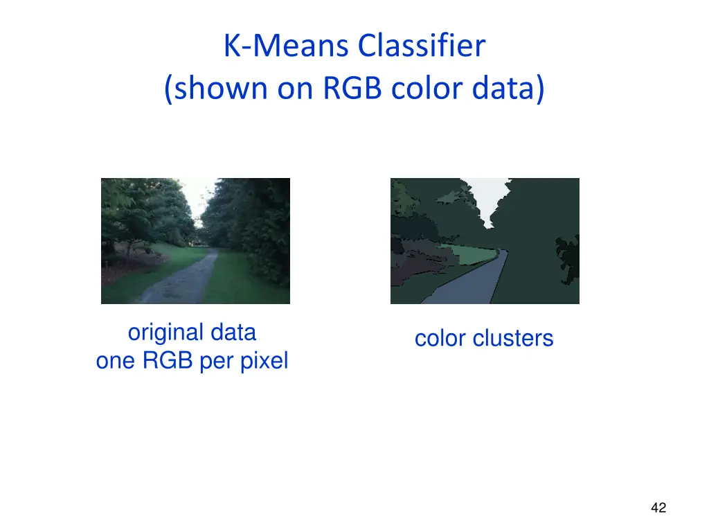 k means classifier shown on rgb color data