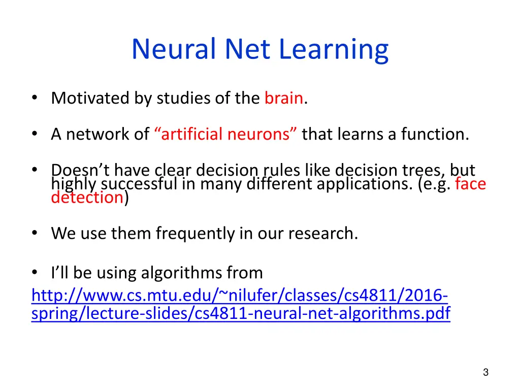 neural net learning