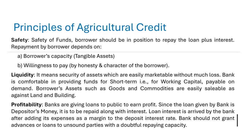 principles of agricultural credit