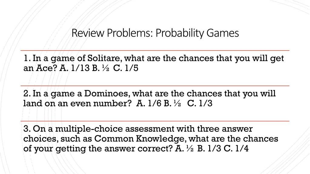 review problems probability games