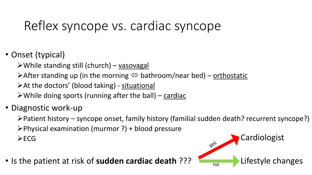 reflex syncope vs cardiac syncope