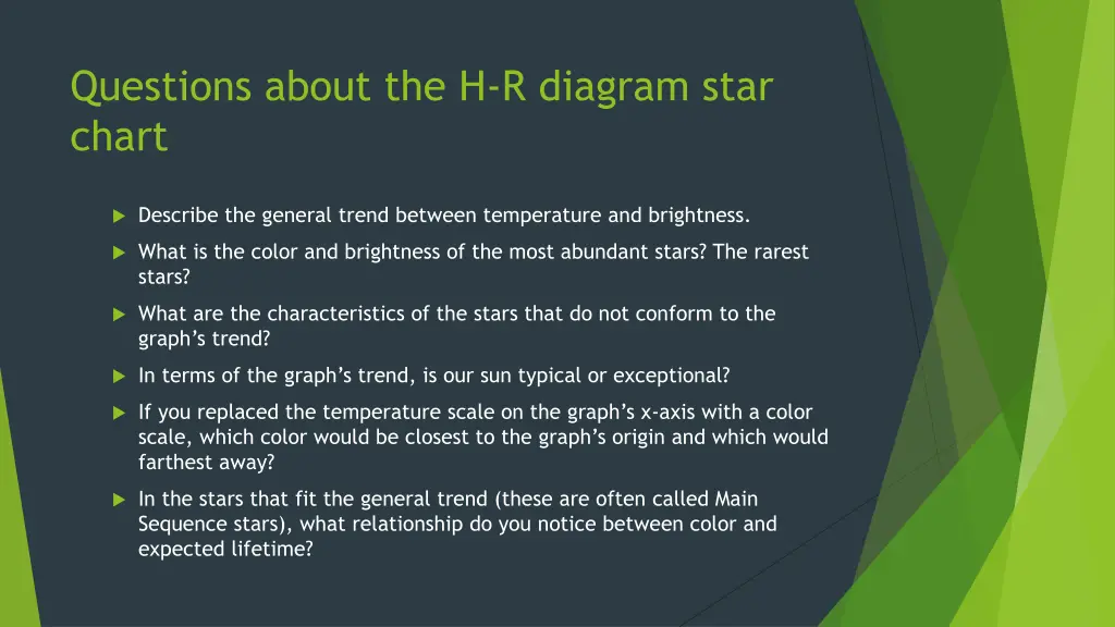 questions about the h r diagram star chart