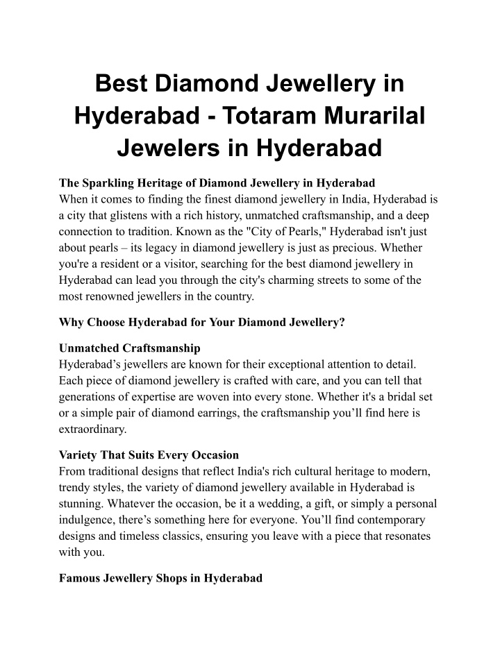 best diamond jewellery in hyderabad totaram