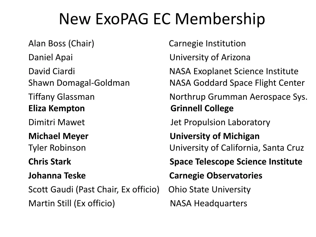 new exopag ec membership