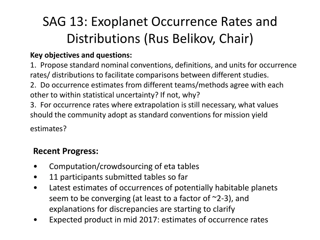 sag 13 exoplanet occurrence rates