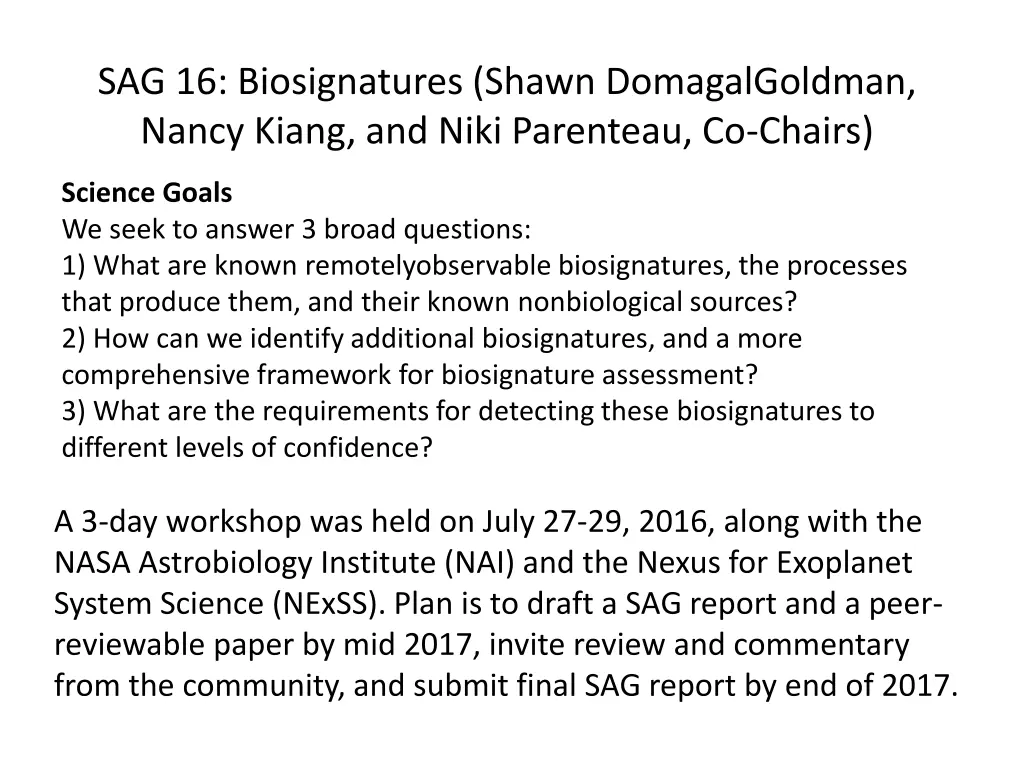 sag 16 biosignatures shawn domagalgoldman nancy