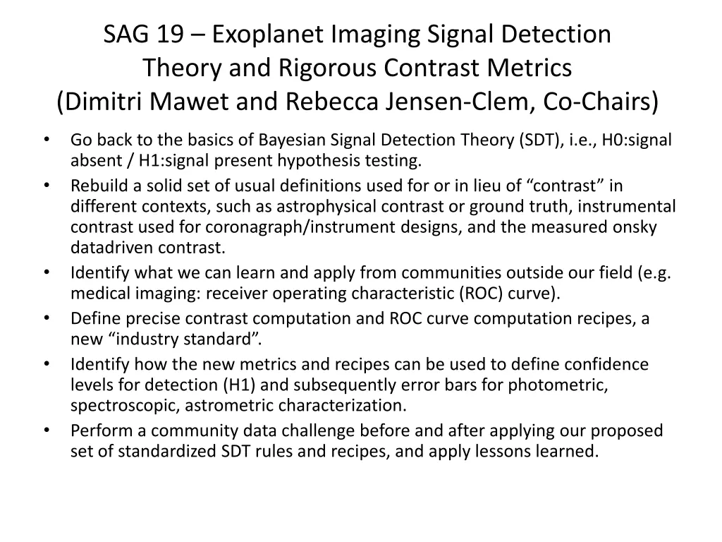 sag 19 exoplanet imaging signal detection theory