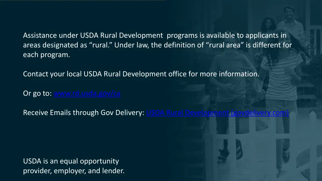 assistance under usda rural development programs