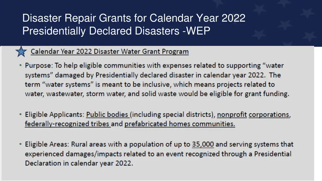 disaster repair grants for calendar year 2022 1