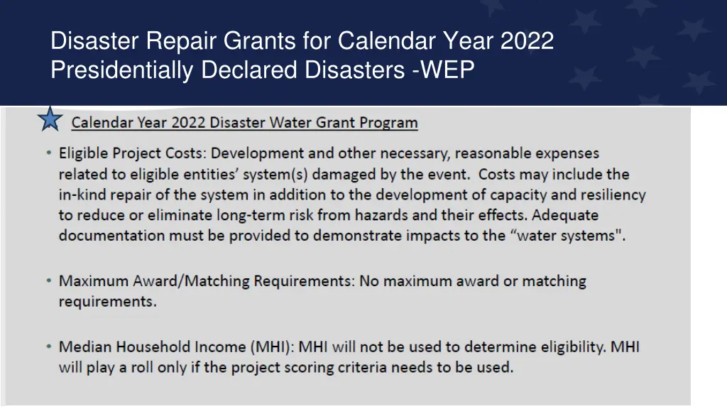 disaster repair grants for calendar year 2022 2