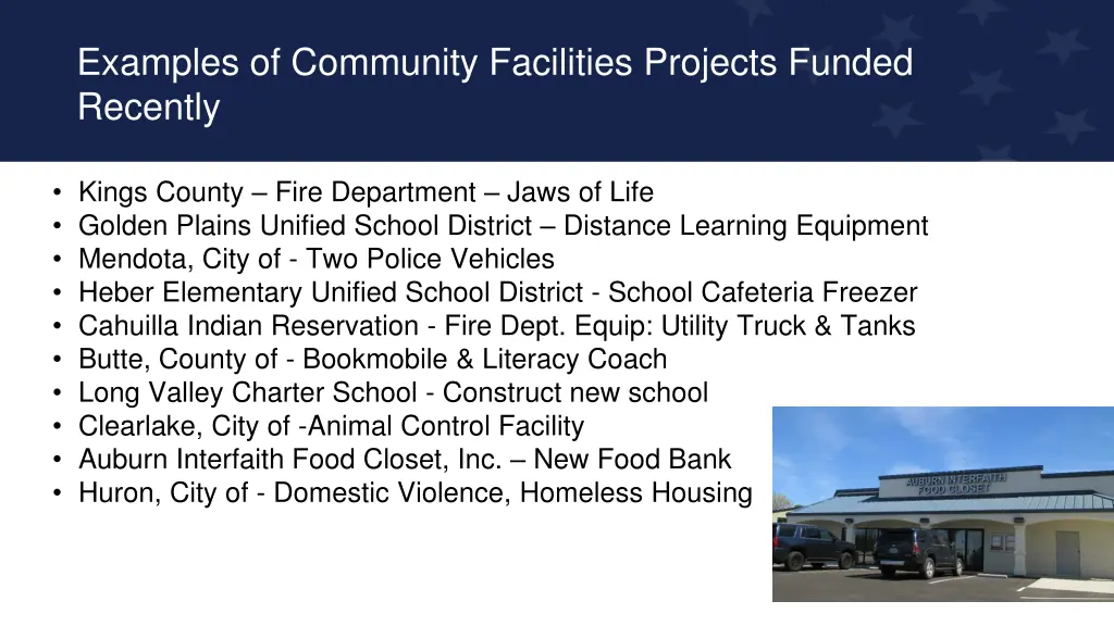 examples of community facilities projects funded