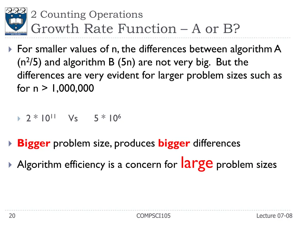 2 counting operations growth rate function a or b 1