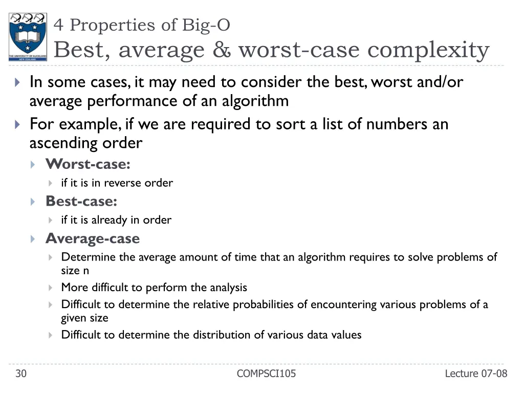 4 properties of big o best average worst case