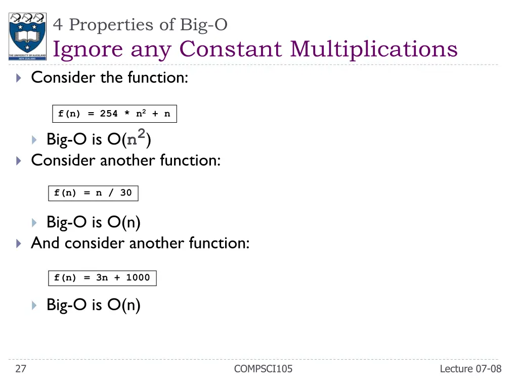 4 properties of big o ignore any constant