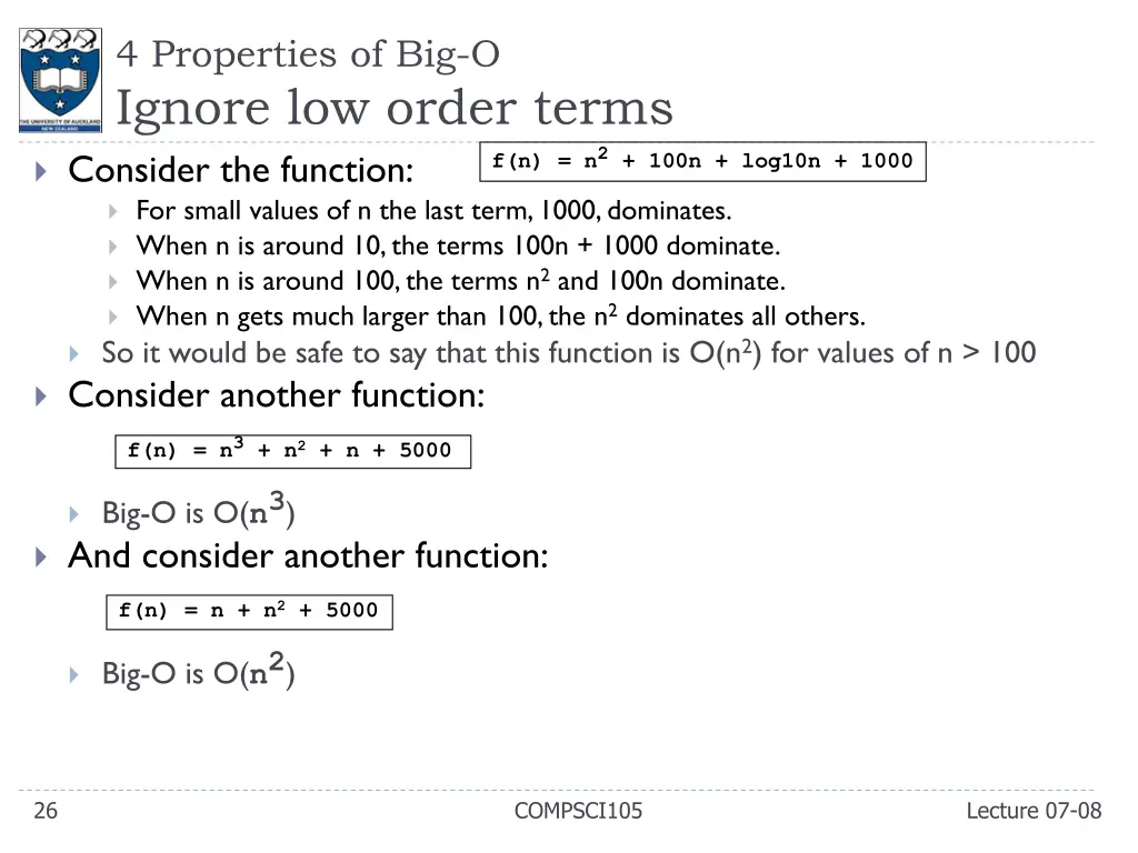 4 properties of big o ignore low order terms