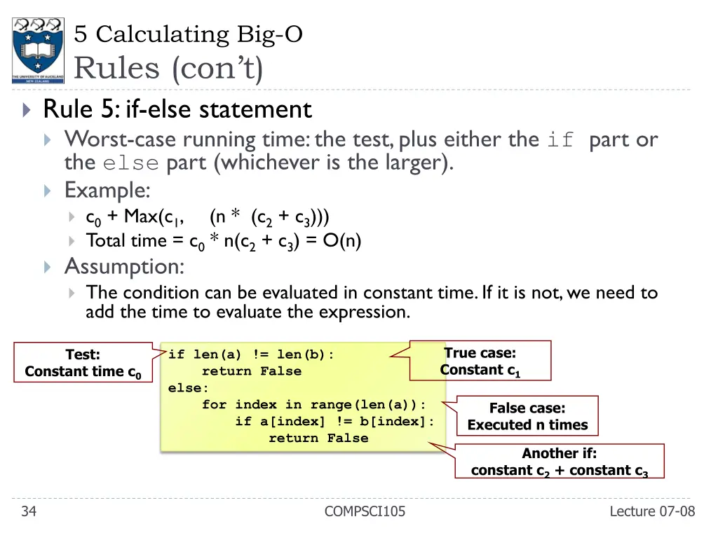 5 calculating big o rules con t rule 5 if else