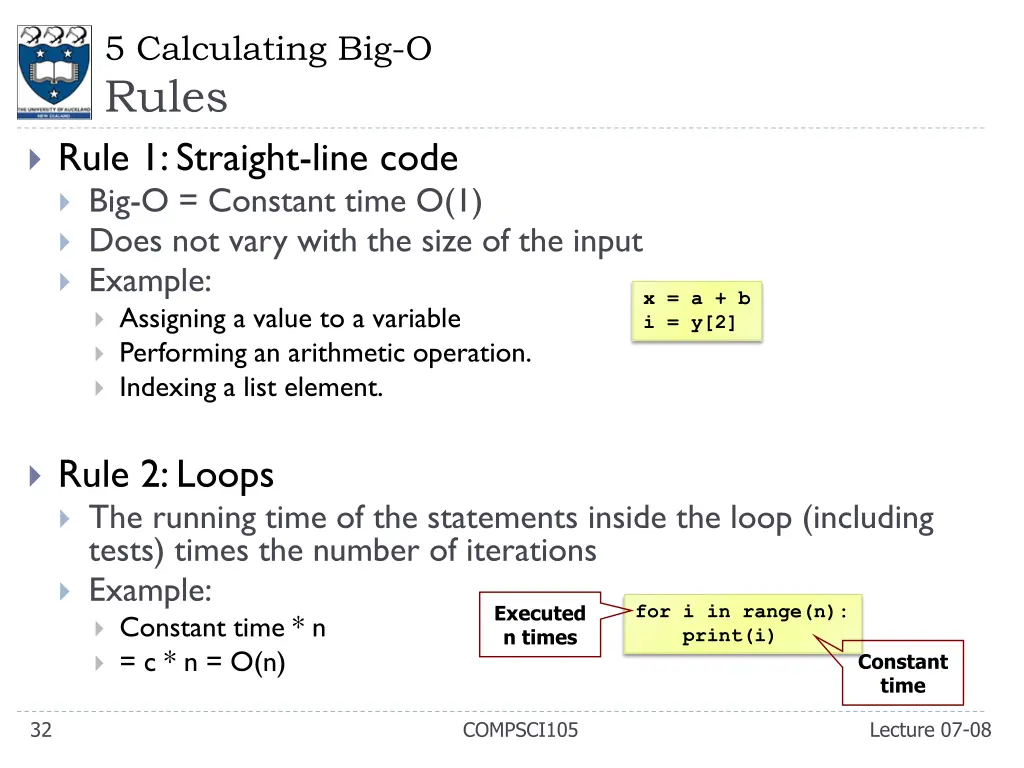 5 calculating big o rules rule 1 straight line