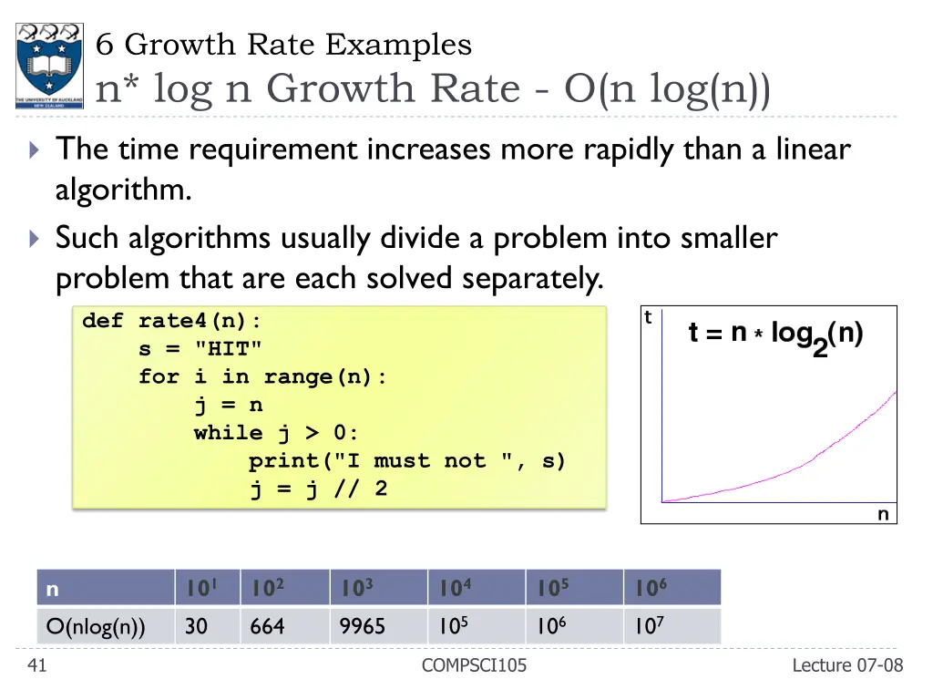 6 growth rate examples n log n growth rate