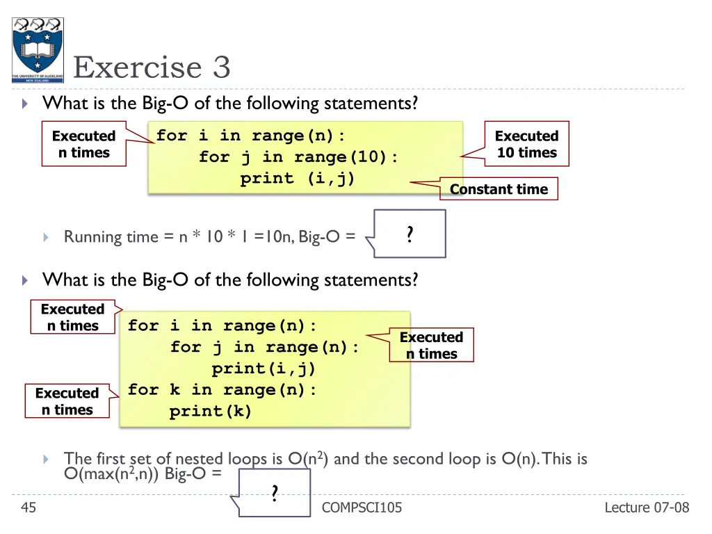 exercise 3 what is the big o of the following