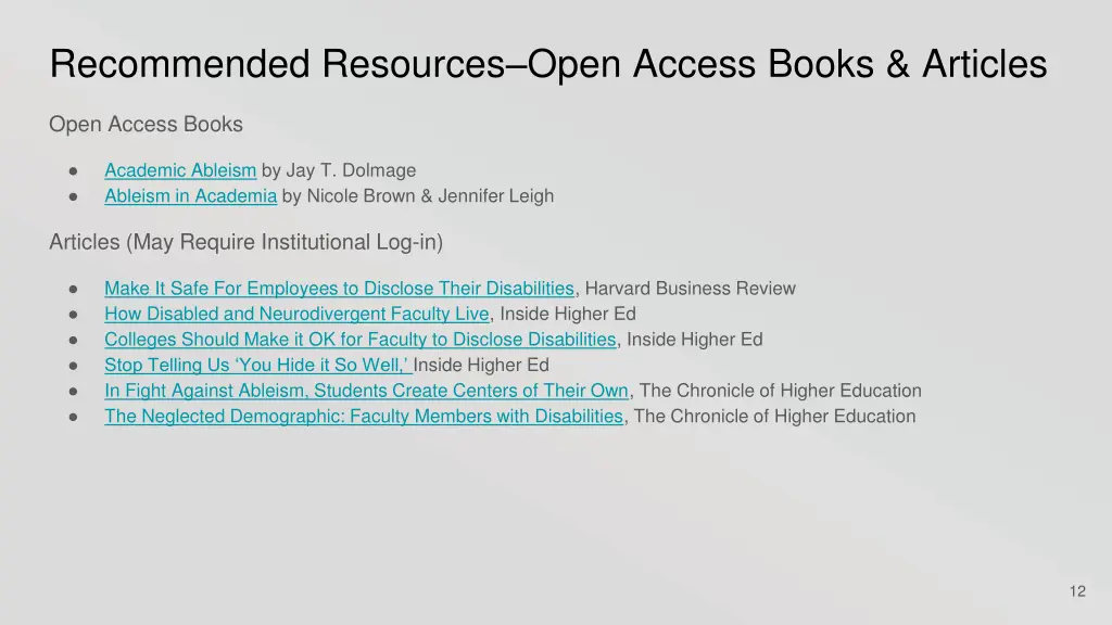 recommended resources open access books articles