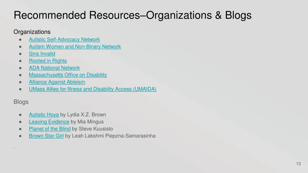 recommended resources organizations blogs