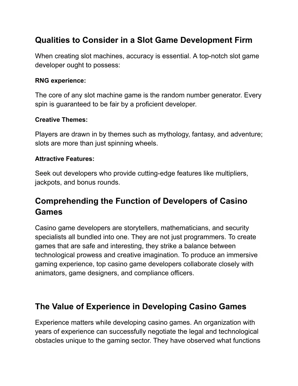 qualities to consider in a slot game development