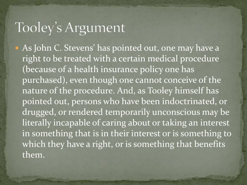 tooley s argument