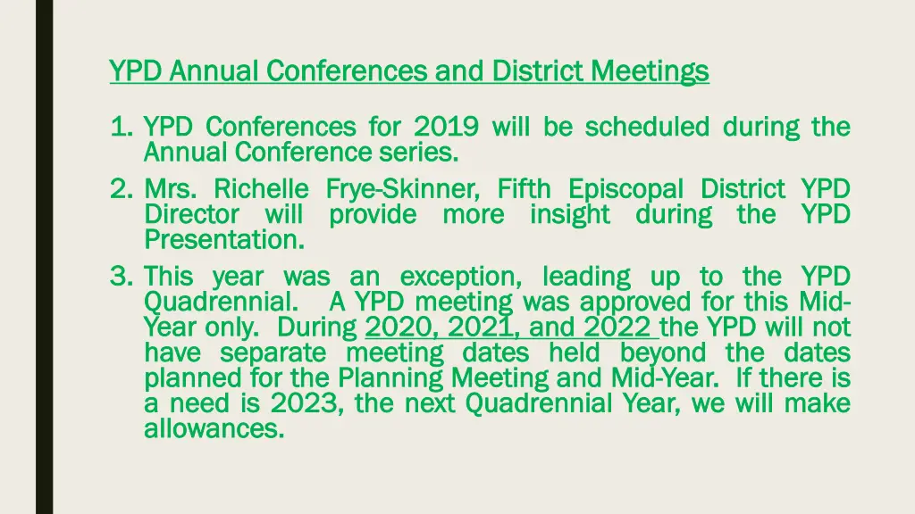 ypd annual conferences and district meetings