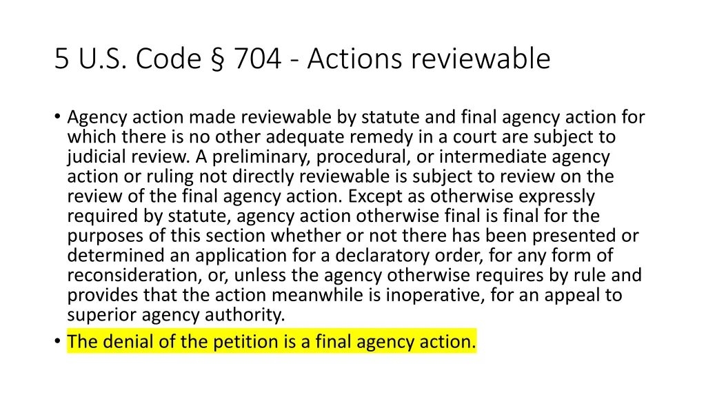 5 u s code 704 actions reviewable