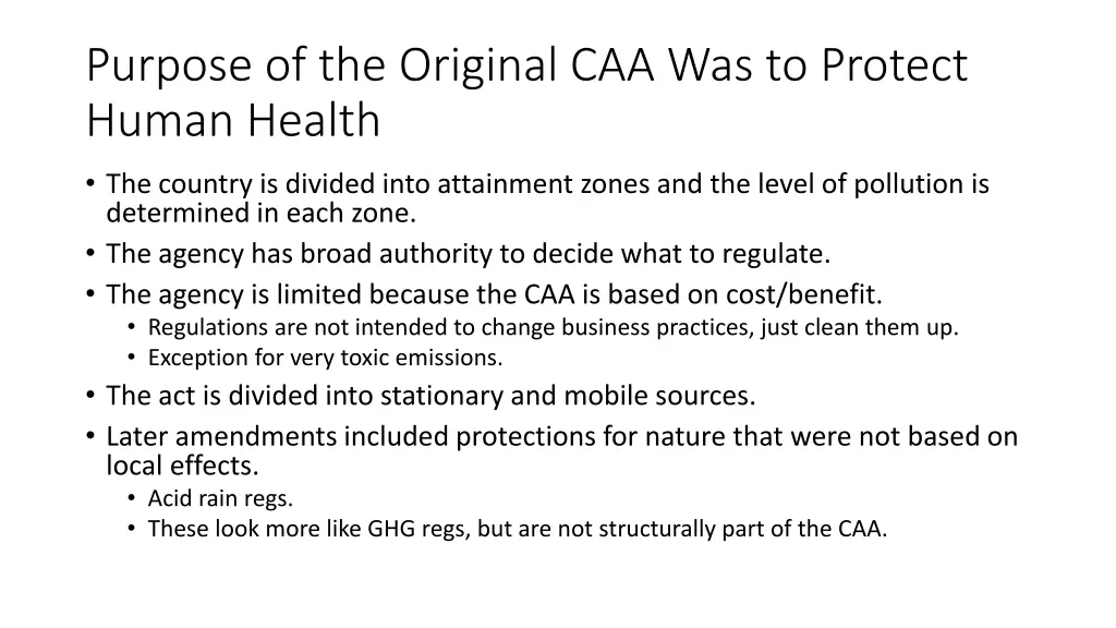 purpose of the original caa was to protect human