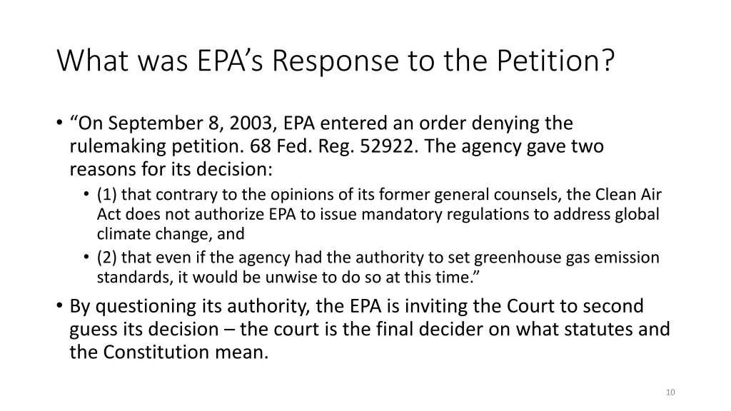 what was epa s response to the petition