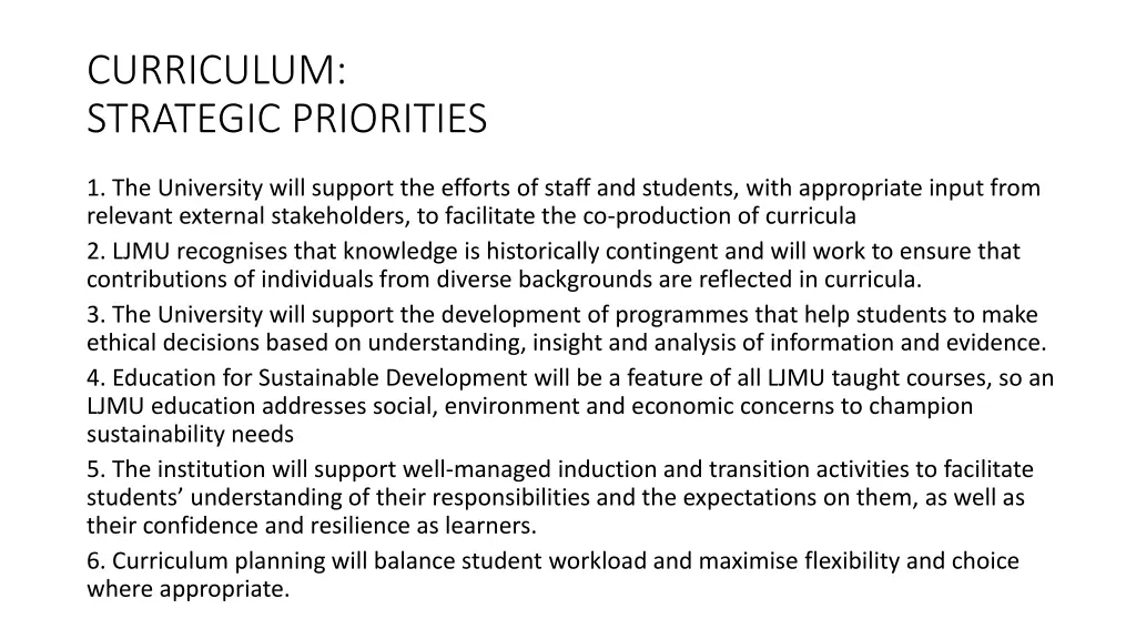 curriculum strategic priorities