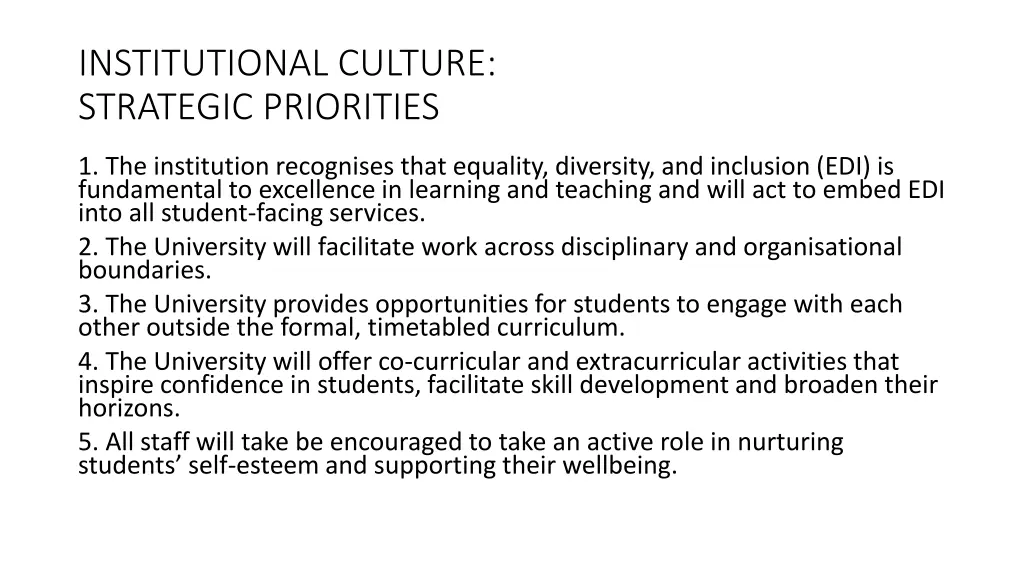 institutional culture strategic priorities 1