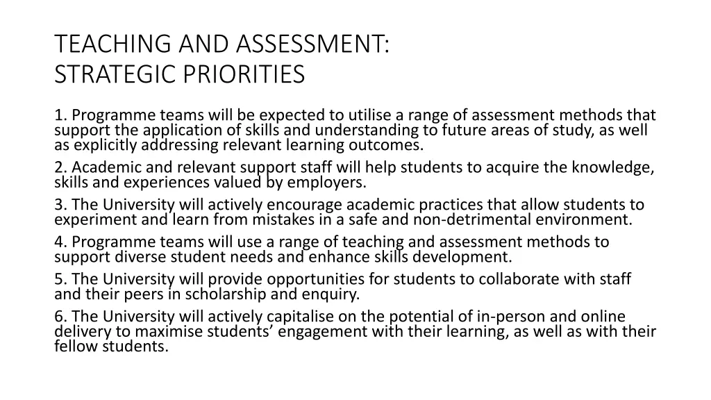 teaching and assessment strategic priorities