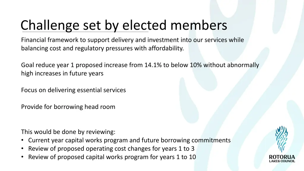 challenge set by elected members financial