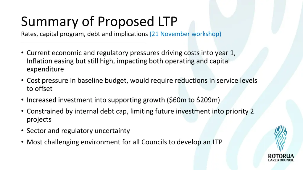 summary of proposed ltp rates capital program