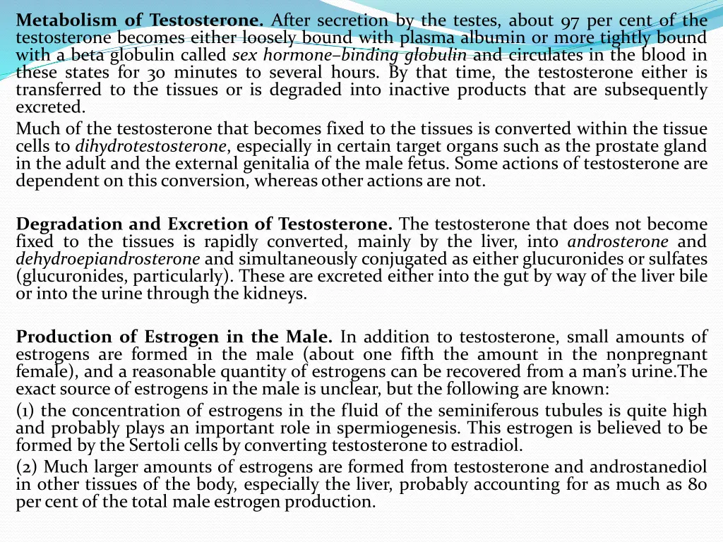 metabolism of testosterone after secretion