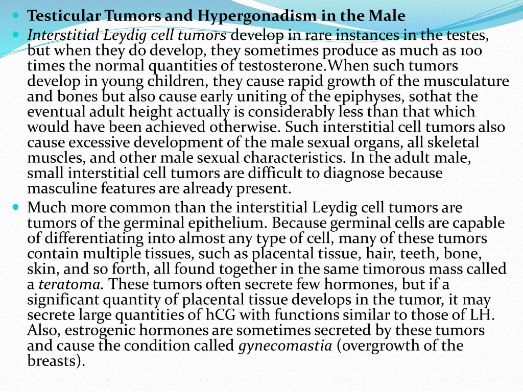 testicular tumors and hypergonadism in the male