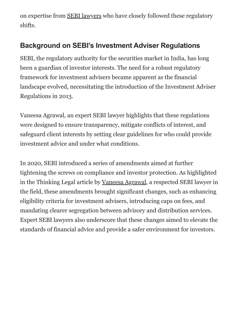 on expertise from sebi lawyers who have closely