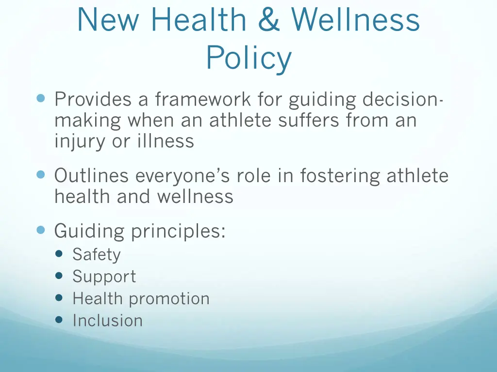 new health wellness policy