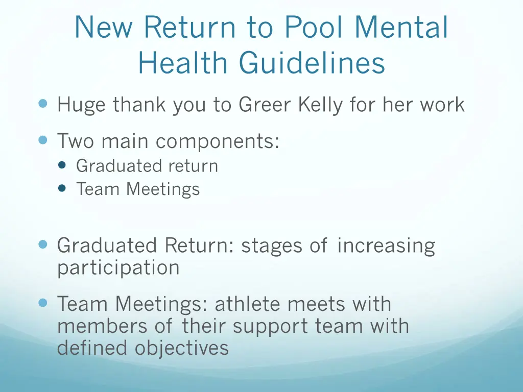 new return to pool mental health guidelines