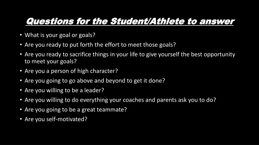 questions for the student athlete to answer