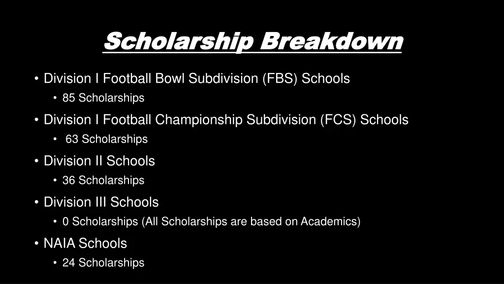 scholarship breakdown scholarship breakdown