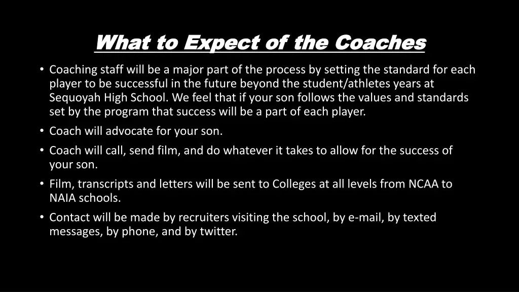 what to expect of the coaches what to expect