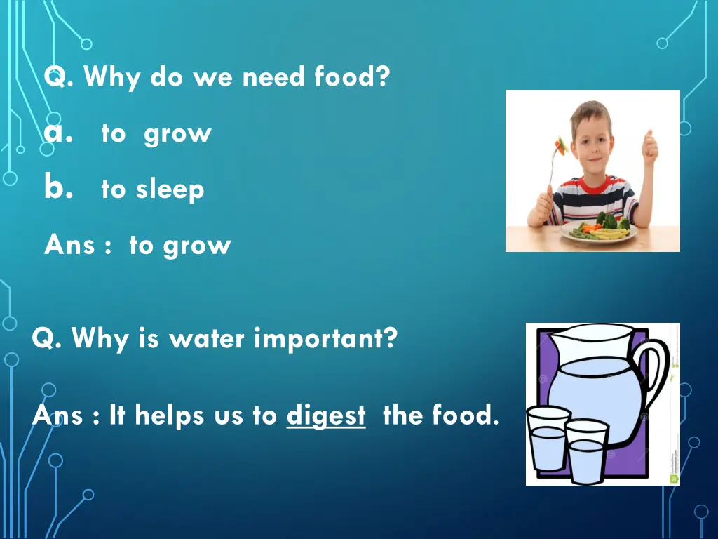 q why do we need food a to grow b to sleep