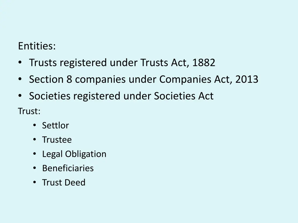 entities trusts registered under trusts act 1882