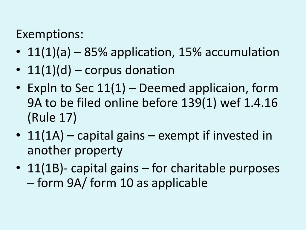 exemptions 11 1 a 85 application 15 accumulation